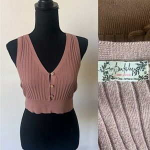 Free People Mauve Knit Crop Top Sweater Vest